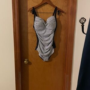 Elegant Black and White Striped Women's One Piece Swimsuit